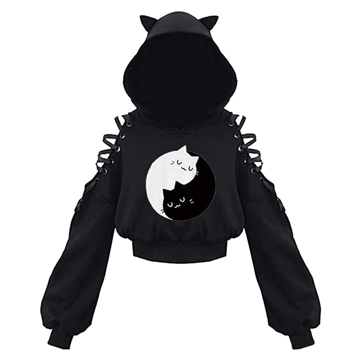 Stijlvolle zwarte dames trui met kattenoren, veelzijdige bovenkleding voor elke dag.
