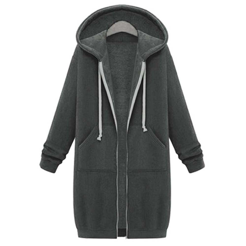 Lange damesjas met capuchon, ideaal voor een casual, warme look in de herfst/winter.