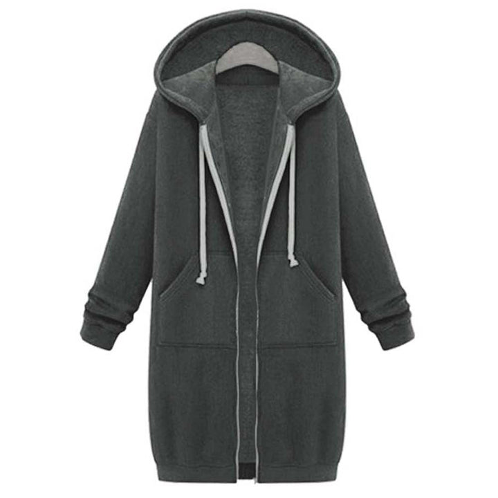 Lange damesjas met capuchon, ideaal voor een casual, warme look in de herfst/winter.
