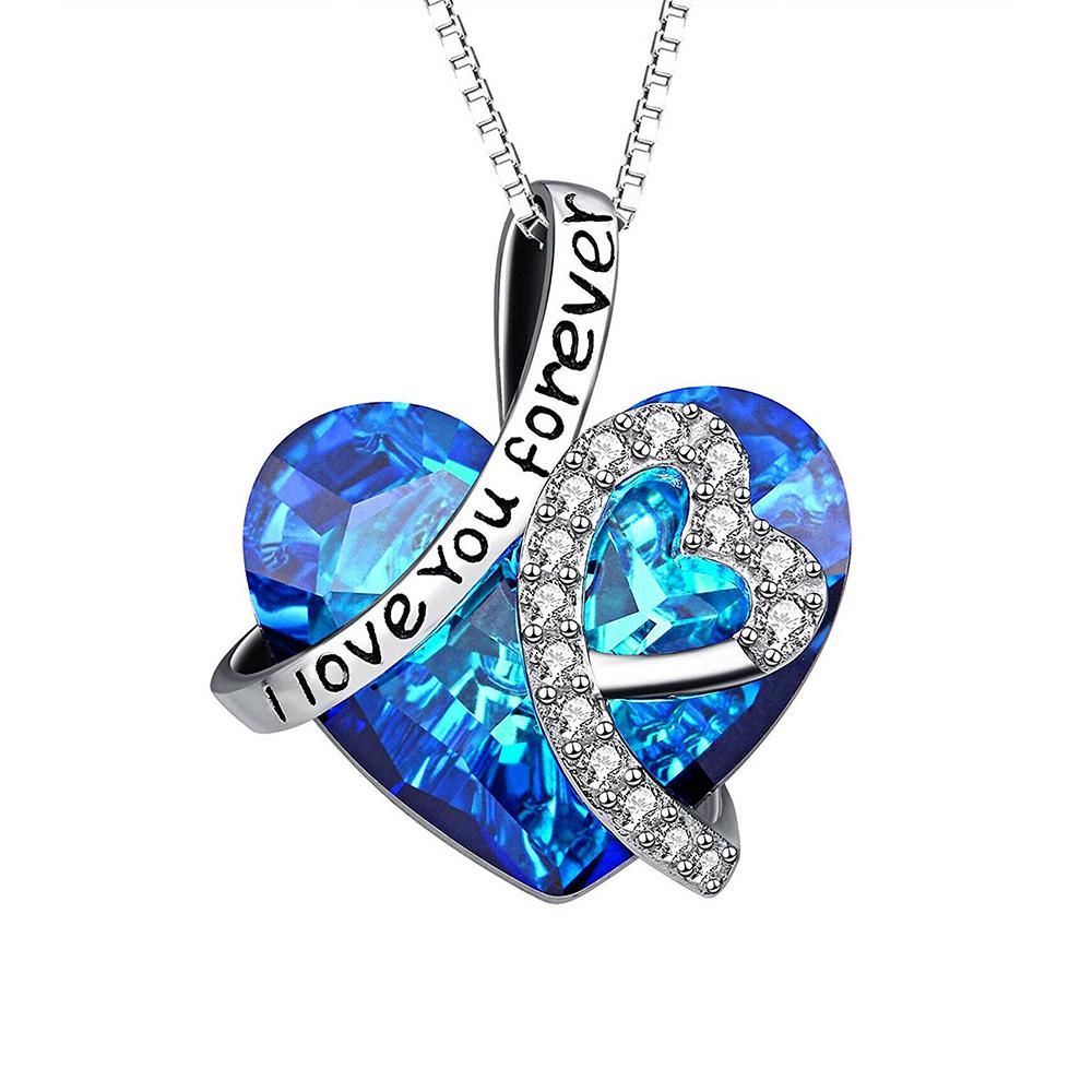 Dames zilverkleurige kristallen ketting met 'I Love You Forever' gravering, perfect romantisch cadeau.