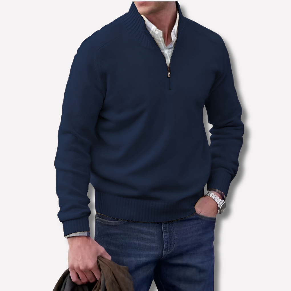 Trendy heren trui met halve rits, gebreid en zacht, de ideale bovenkleding voor de moderne man.