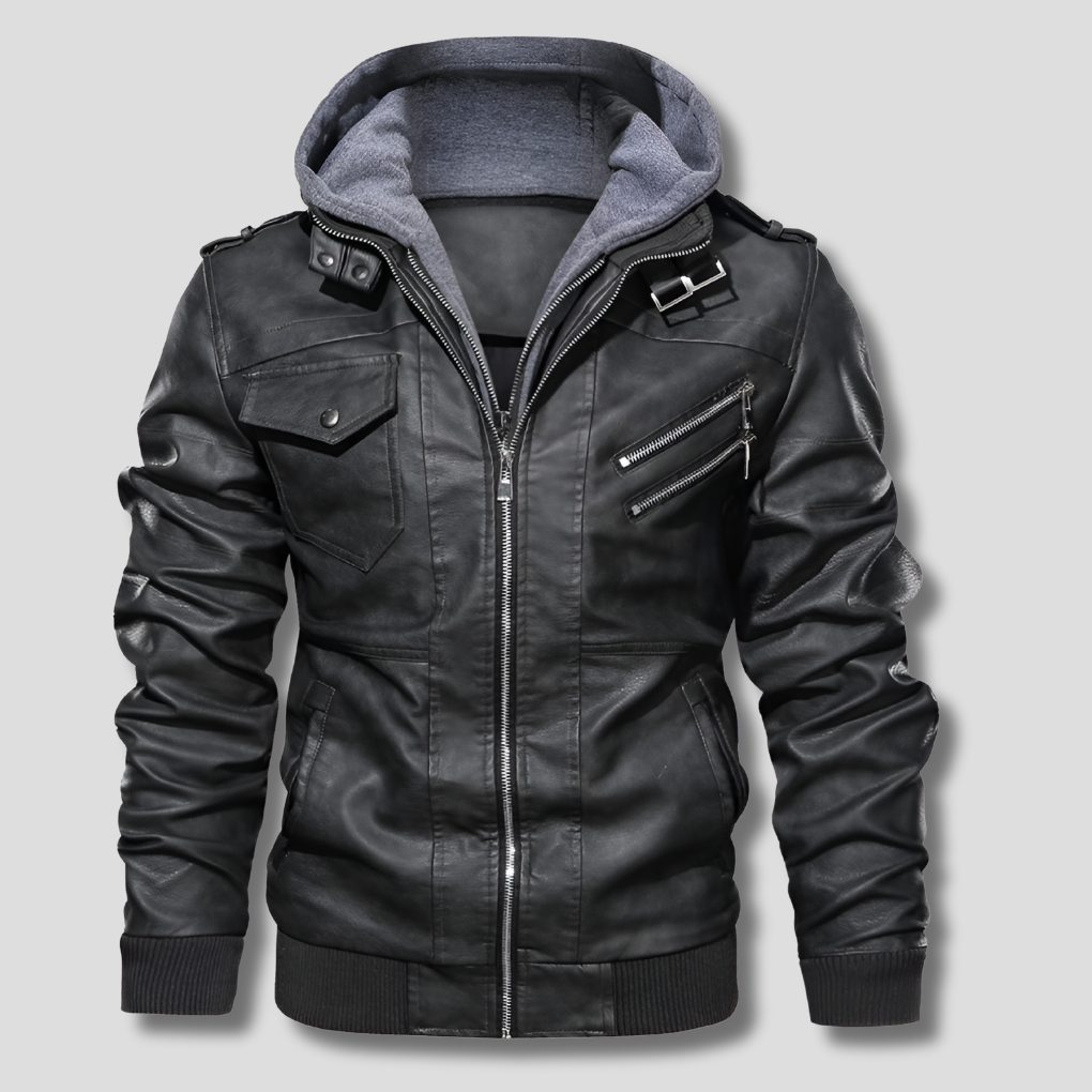 Elegante zwarte leren herenjas van echt leer; tijdloos bikerjack voor casual en zakelijke herenmode.