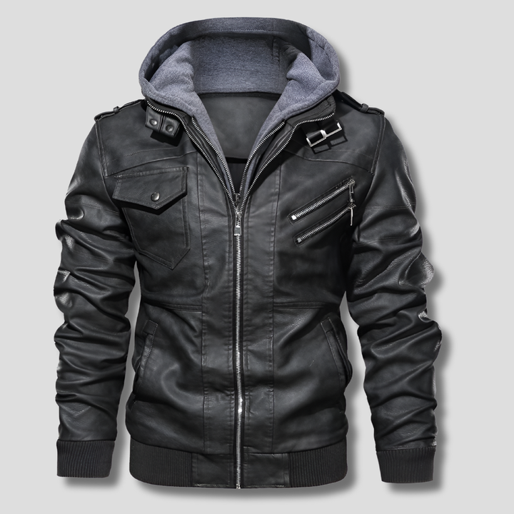 Elegante zwarte leren herenjas van echt leer; tijdloos bikerjack voor casual en zakelijke herenmode.