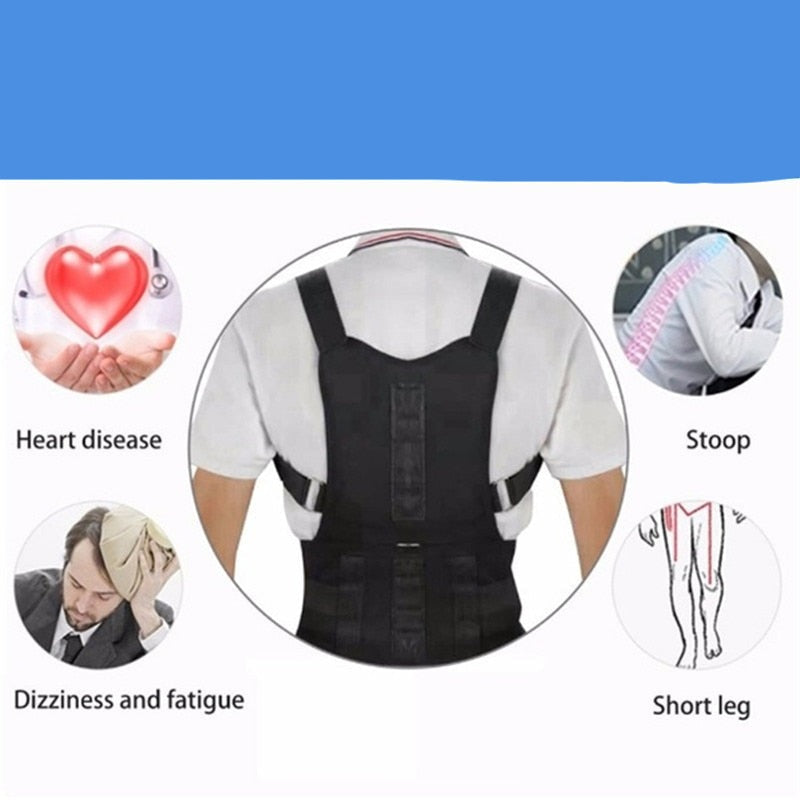 Unisex rugcorrector met magneten om nek- en rugpijn te verminderen en een betere houding te stimuleren.