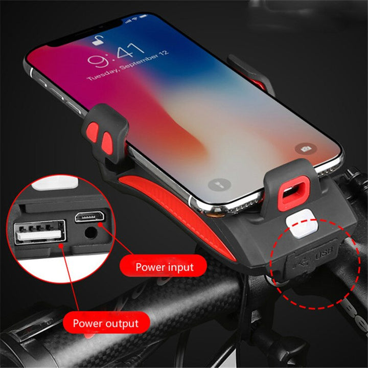 Handige fiets telefoonhouder met ingebouwde powerbank voor navigatie en opladen tijdens het fietsen. Essentieel fietsgadget.
