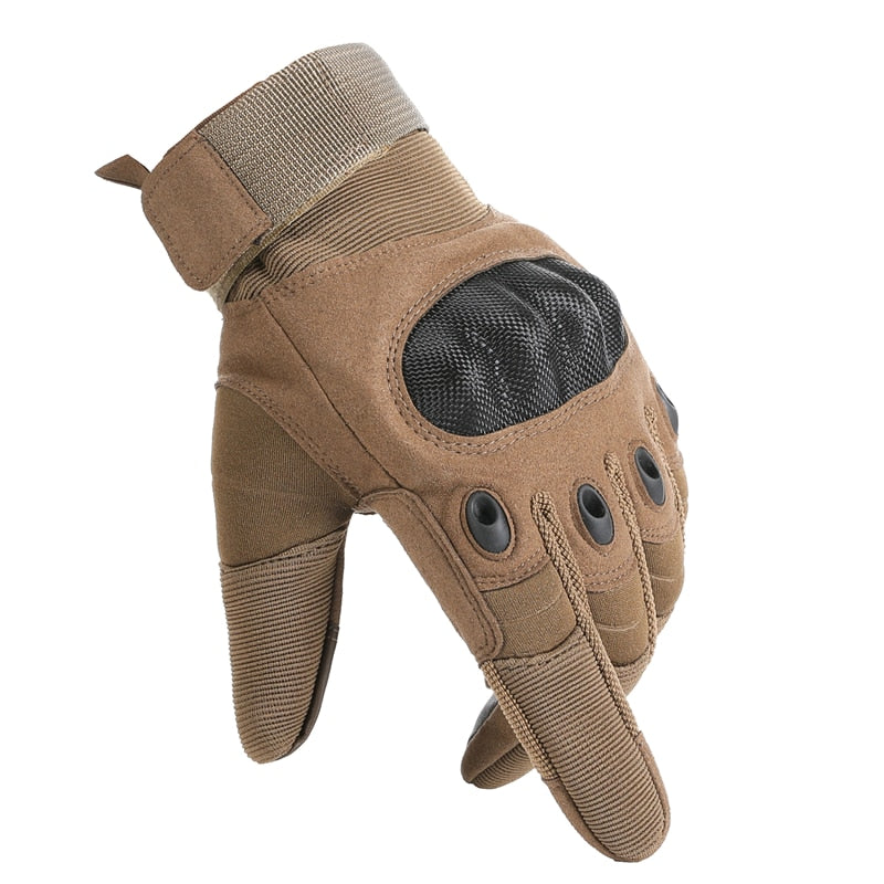 Zwarte legerhandschoenen met touchscreen vingertoppen, bieden bescherming, grip en comfort.