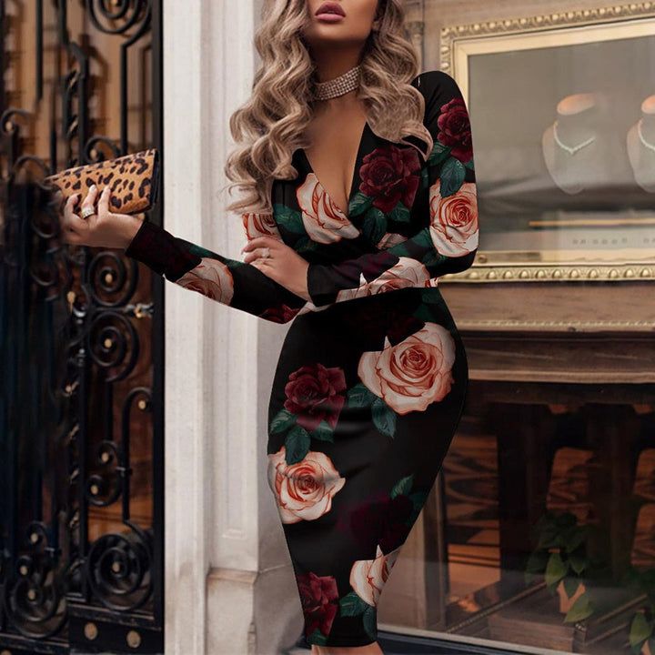 Luxe dames bodycon pailletten feestjurk met lange mouw en verleidelijke v-hals, perfect voor avonden.