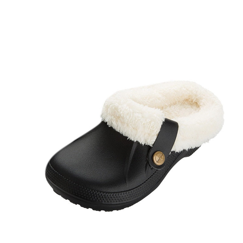 Grijze warme huissloffen unisex, waterdicht, pluche en antislipzool voor binnen.