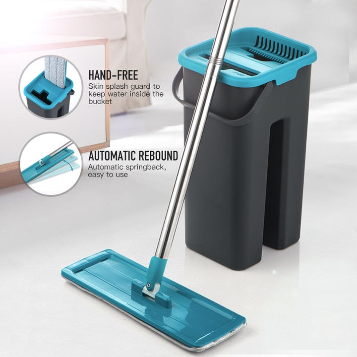 Ergonomische schoonmaakdweil in actie op een schone laminaatvloer, ideaal voor huiselijke hygiëne.