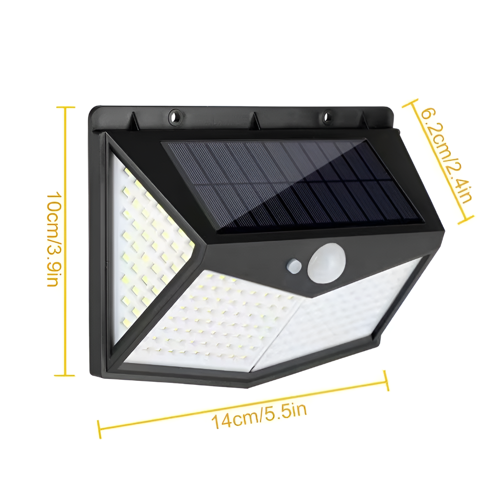 Energiezuinige LED buitenlamp met zonne-energie en bewegingssensor. Draadloze, waterdichte tuinverlichting voor veiligheid.
