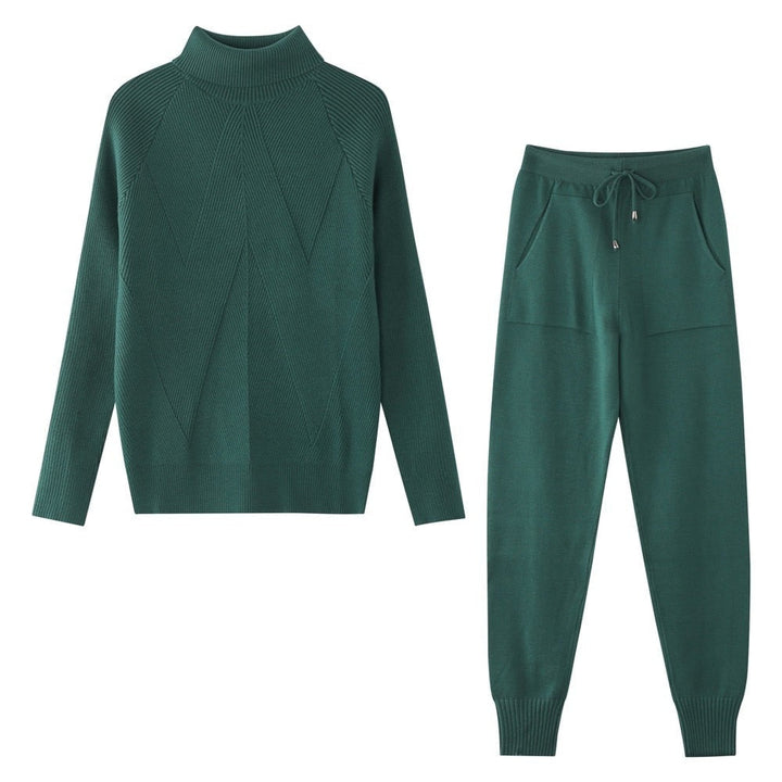 Trendy groen dames huispak, zachte comfortabele kleding voor thuis of onderweg.