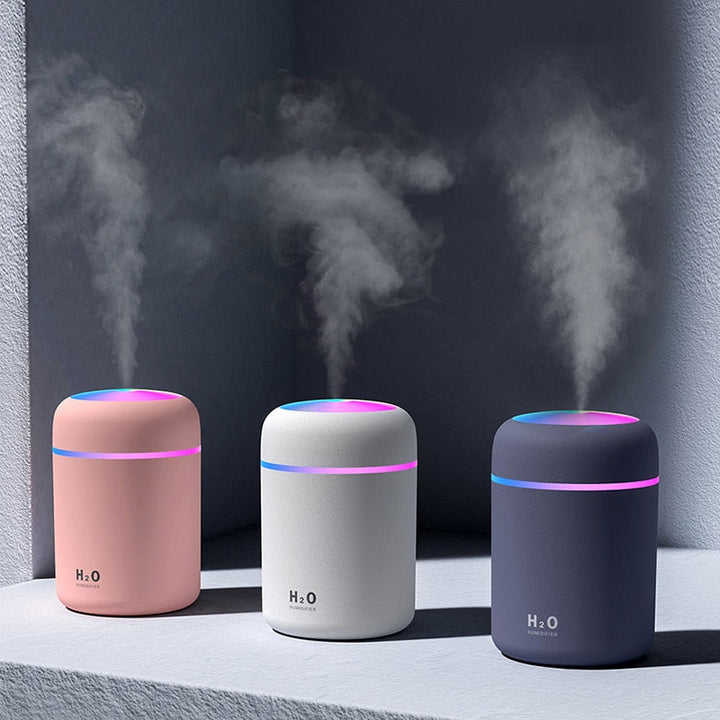 Draagbare H2O luchtbevochtiger voor huis, kantoor en auto; met aroma diffuser en sfeervolle nachtlamp.