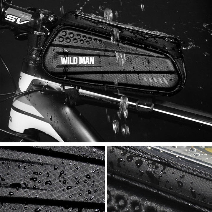 Waterdichte frametas fiets met touchscreen telefoonhouder voor navigatie. Ideaal fietsaccessoire voor elke rit.