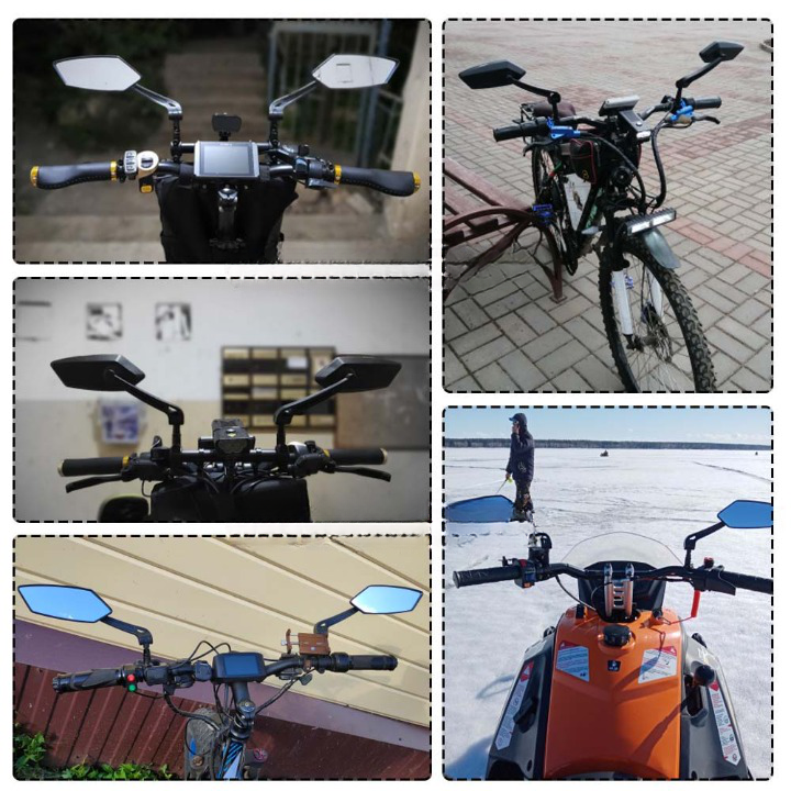 Duurzame FlexiView stuurspiegel voor fiets en bromfiets, universeel en eenvoudig te monteren.