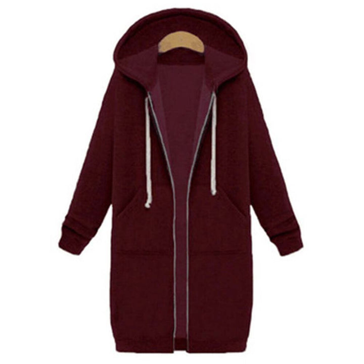 Praktische lange herfstjas met capuchon voor dames, warm en veelzijdig.