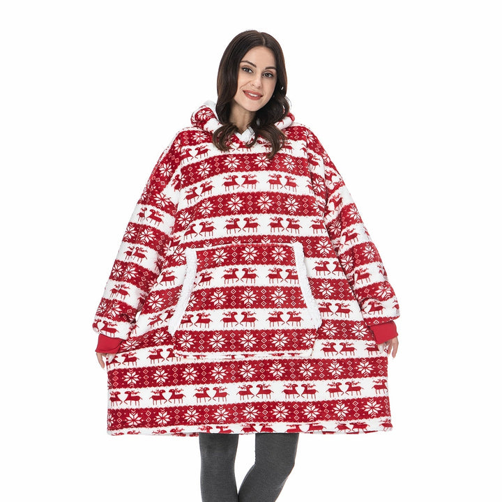 Comfortabele deken hoodie, ideaal voor een relaxte dag thuis.