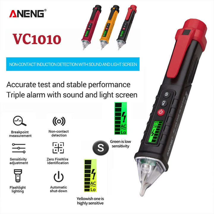 Digitale spanningsdetector met LED-indicator, meet AC/DC spanning nauwkeurig zonder contact. Essentieel voor veiligheid.