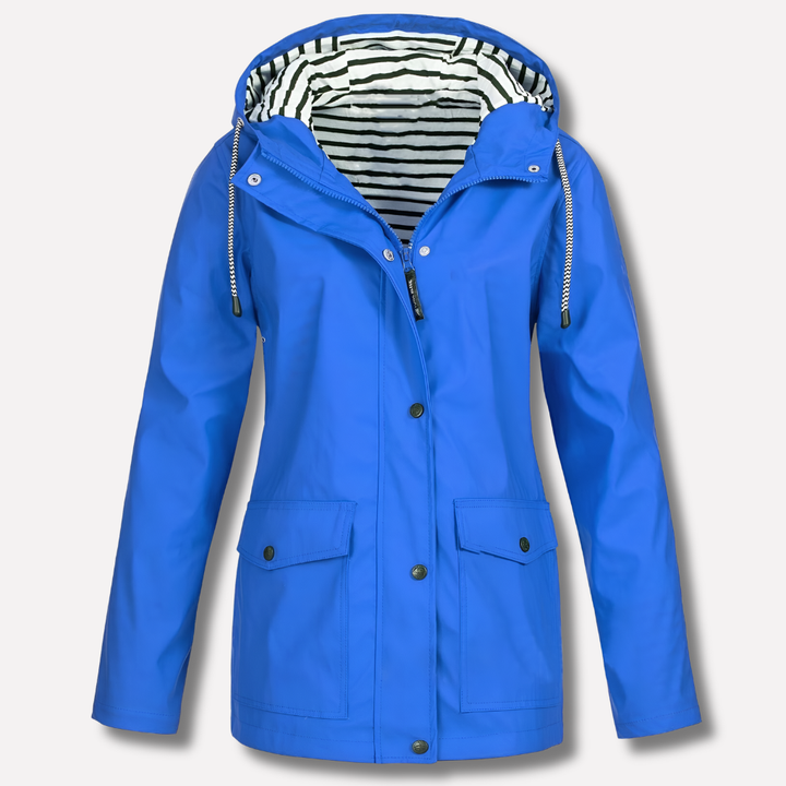 Blijf droog en comfortabel met deze water- en winddichte damesjas met capuchon; essentiële buitenkleding.