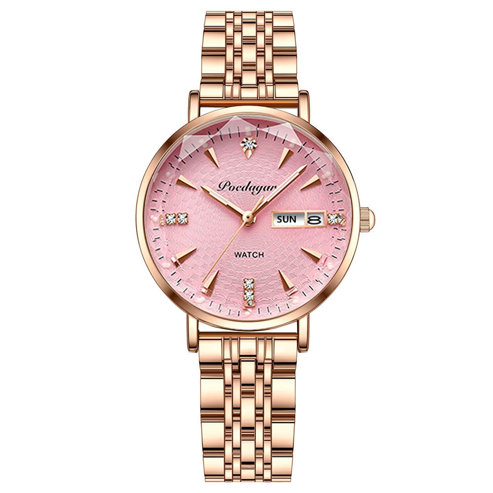 Wit CoolWatch™ dameshorloge. Modern en vrouwelijk sieraad met rosegouden accenten, trendy accessoire.