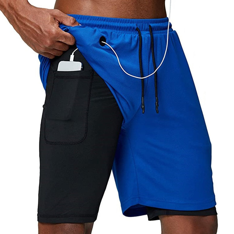 Flexibele heren fitness shorts met telefoonzak en shirtlus, voor optimale bewegingsvrijheid.