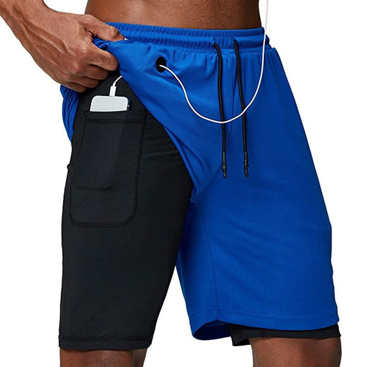Flexibele heren fitness shorts met telefoonzak en shirtlus, voor optimale bewegingsvrijheid.
