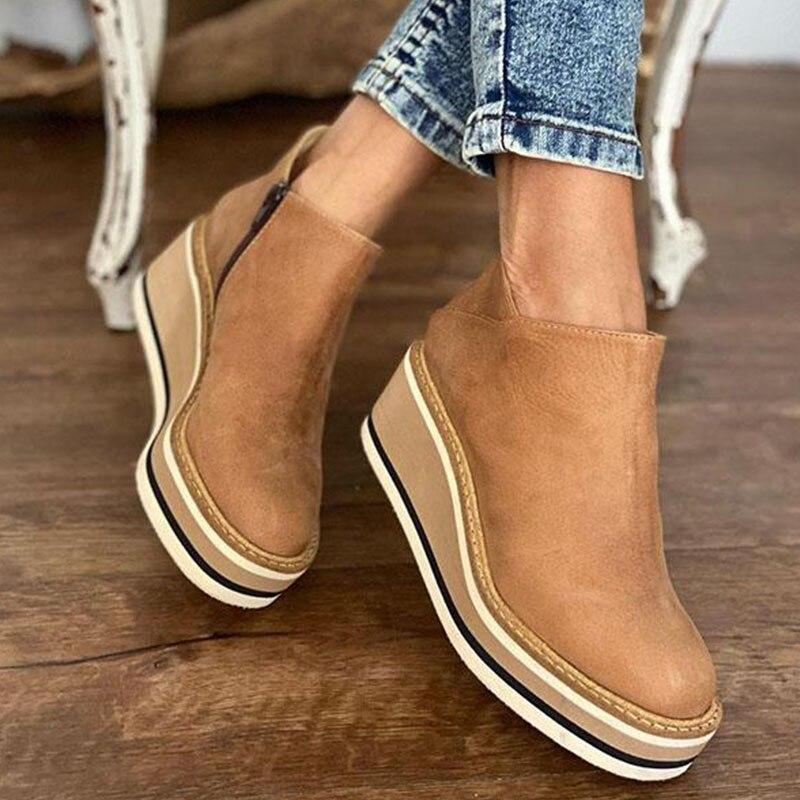 Beige comfortabele dames plateau enkellaarsjes Mira, veelzijdig en chique voor elke outfit.