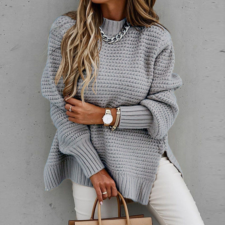 Dames trui Sofia: stijlvol, halfhoge hals, lange mouwen, effen kleur, comfortabel.
