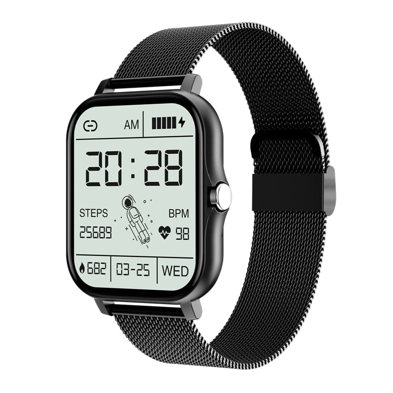 Dames smartwatch RoboWatch aan de pols, toont meldingen en gezondheidsdata op elegant display.