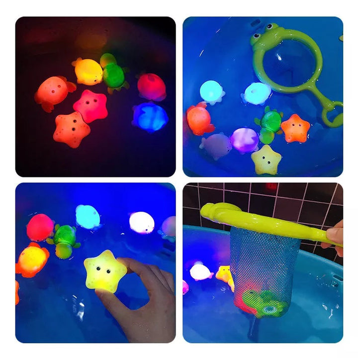 Sprankelende lichtgevende badspeelgoedjes voor uren waterpret; perfect kinderspeelgoed voor badtijd.