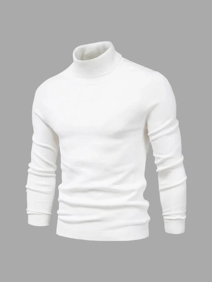 Witte basic heren coltrui van zacht katoen, essentieel voor elke garderobe.