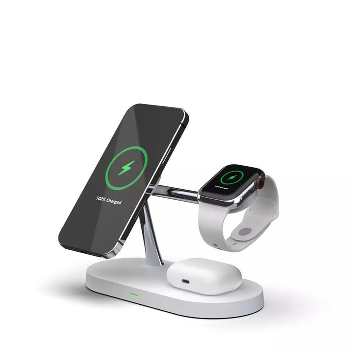 Opgeruimd bureau met dit 3-in-1 draadloos laadstation, perfect voor al je Qi-apparaten.