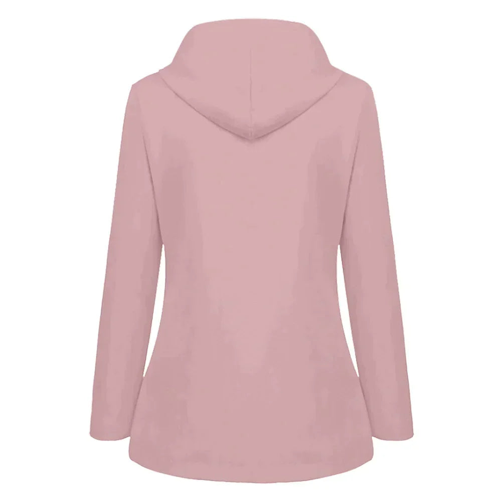 Moderne dames regenjas Faye met lange mouwen en verstelbare capuchon, waterdicht en chic.