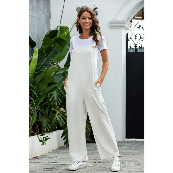 Rug-aanzicht van de klassieke effen dames jumpsuit Julia. Een comfortabele en stijlvolle keuze voor de zomer.