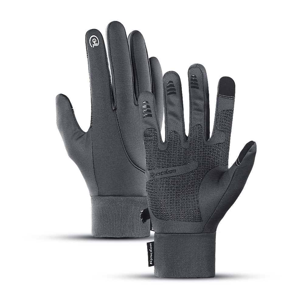 Zwarte, waterafstotende fleece touch handschoenen, winddicht en warm voor outdoor winteractiviteiten.