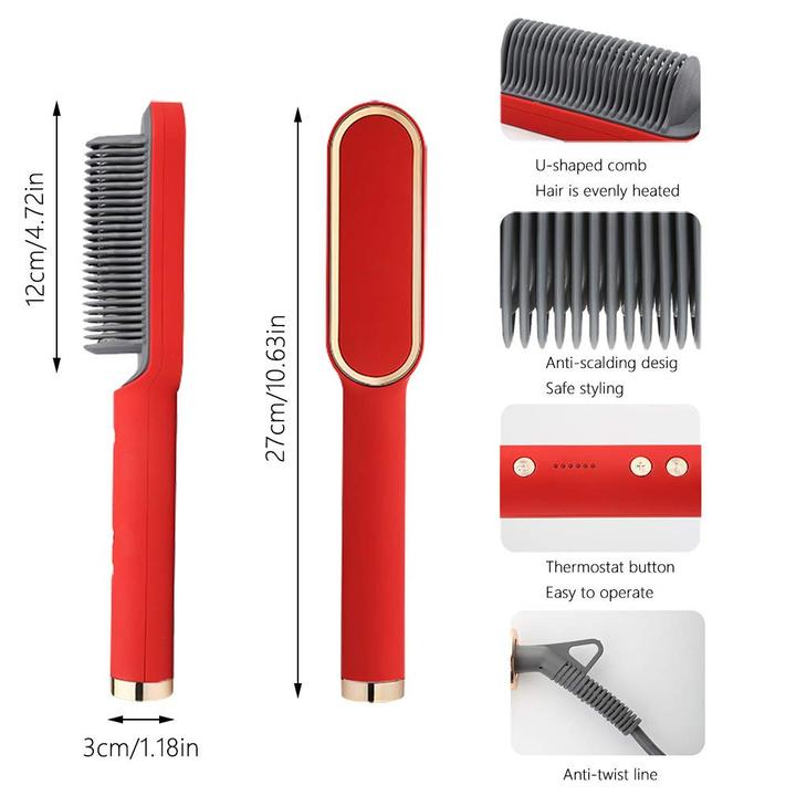 Elektrische haarkam voor dames, ideaal voor snelle, pluisvrije haarstyling en langdurig glanzende lokken.