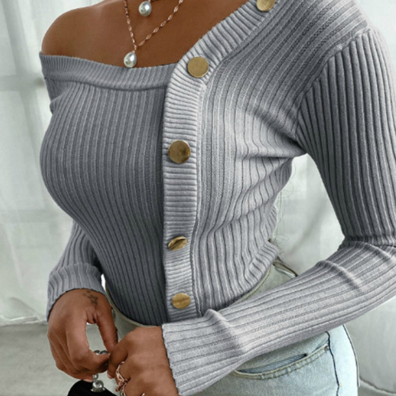 Comfortabele Gina dames trui met blote schouder; een veelzijdige top met lange mouwen voor stijlvolle casual looks.