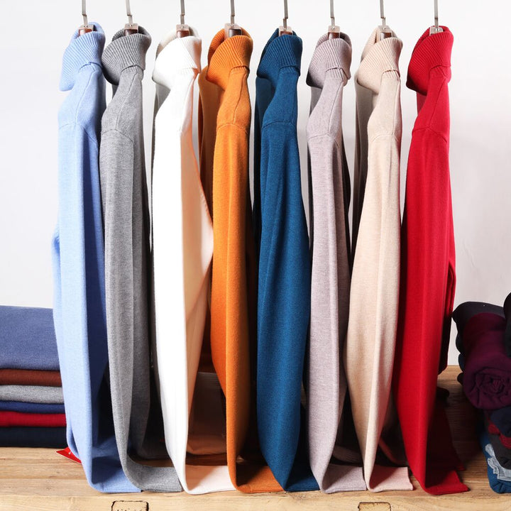 Heren coltrui met ribgebreide boorden, comfortabele en warme herfstkleding.