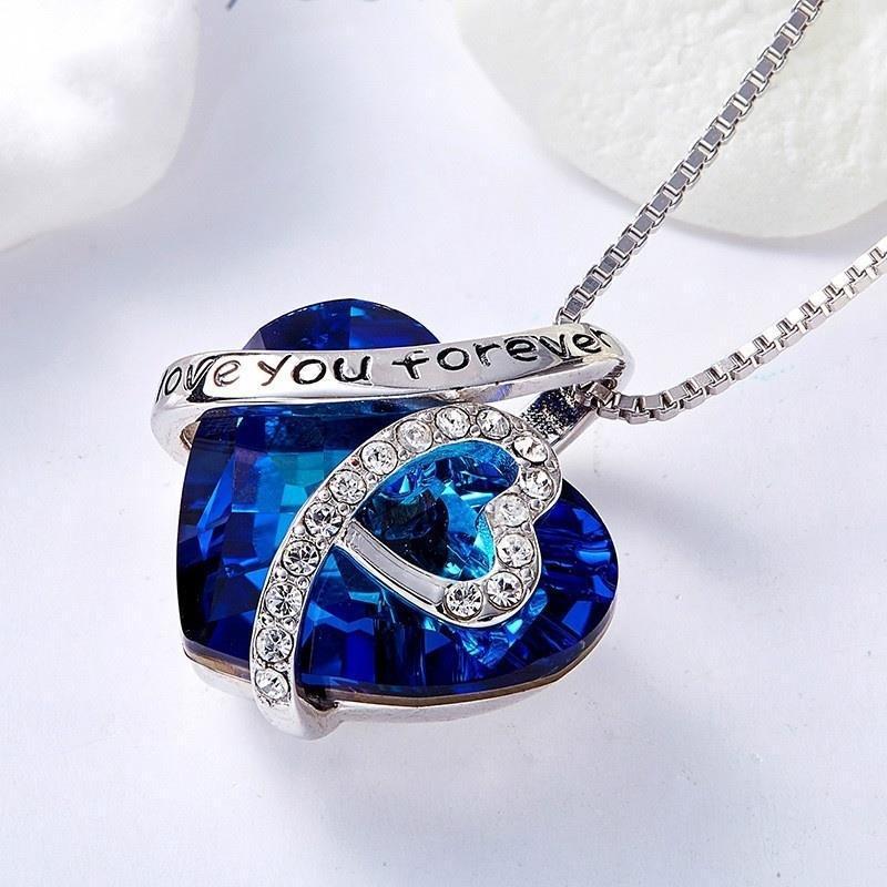 Romantische damesketting, kristal en 'I Love You Forever' gegraveerd, ideaal cadeau voor haar.