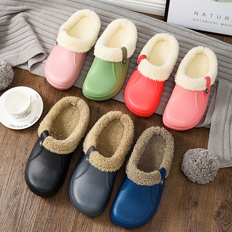 Antislip waterdichte sloffen, unisex, met zachte pluche voering, voor warme voeten.