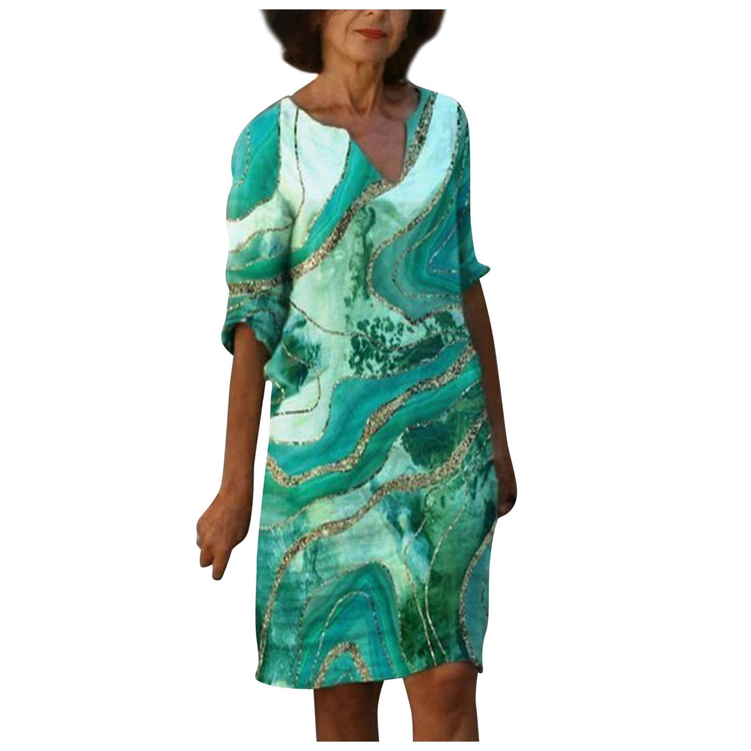 Casual chic vintage jurk voor dames, driekwart mouw, A-lijn pasvorm en charmante bloemenprint.
