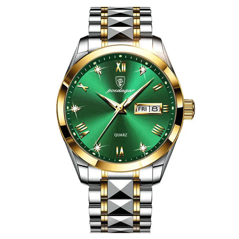Zwart heren quartz horloge, roestvrij staal, waterdicht en schokbestendig. Een elegant en betrouwbaar herenhorloge.