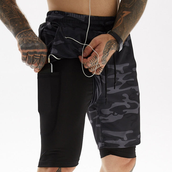Comfortabele en functionele heren hardloopshorts met telefoonzak en shirtlus, voor elk seizoen.