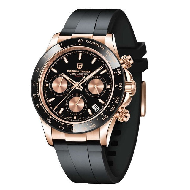 De vouwsluiting van de RVS band van het luxe herenhorloge, toont stevigheid en comfort voor dagelijks gebruik.