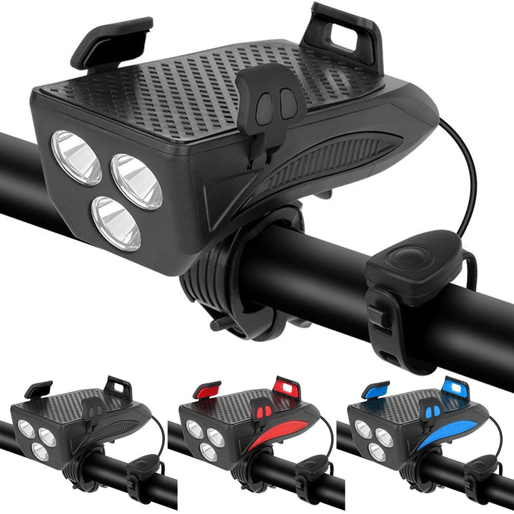 Multifunctionele fietslamp met heldere LED verlichting en krachtige claxon voor veilige ritten. Waterdicht.