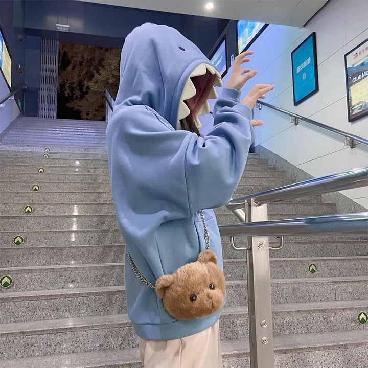 Unisex haai hoodie in opvallend blauw; zachte en comfortabele trui voor elke casual gelegenheid.
