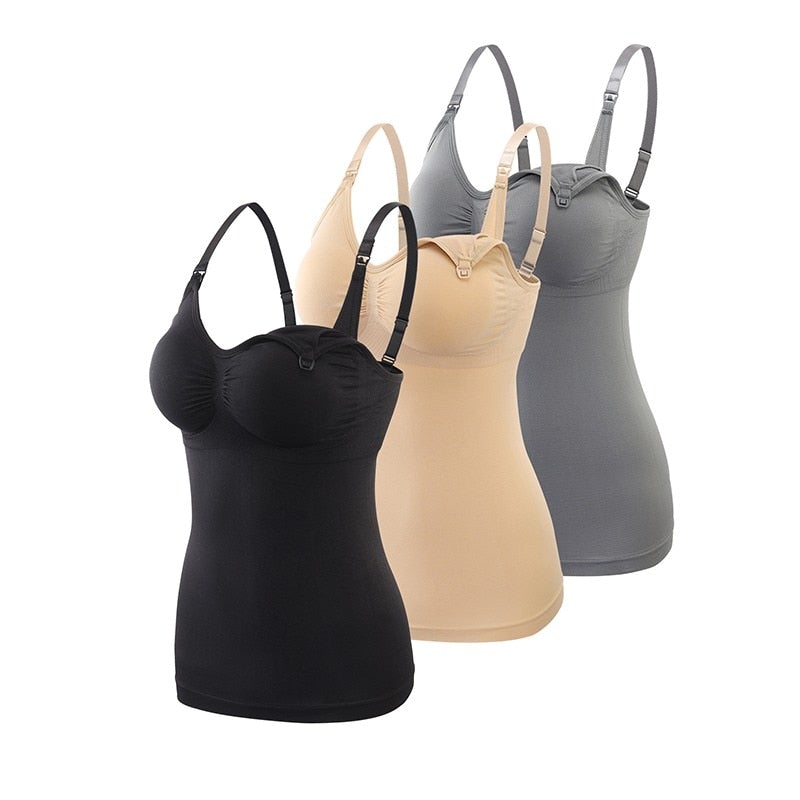 3-pack borstvoedingsbh's in zwart, grijs en beige, essentieel voor nieuwe moeders.