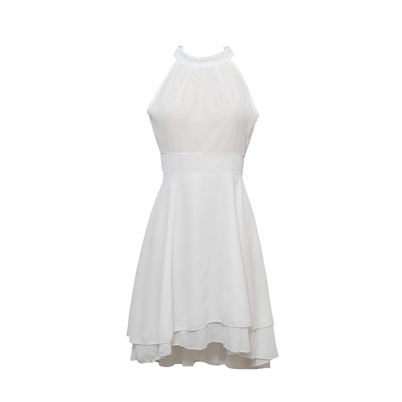 Elegante slim fit halterjurk voor dames, chiffon midi met hoge taille, accentueert het figuur perfect voor zomerfeesten.