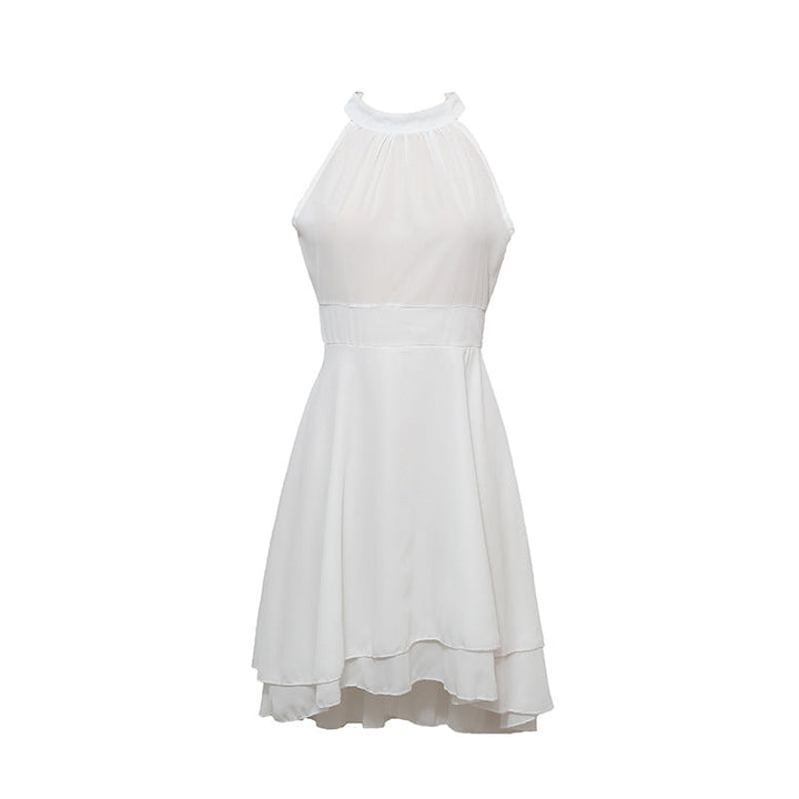 Elegante slim fit halterjurk voor dames, chiffon midi met hoge taille, accentueert het figuur perfect voor zomerfeesten.