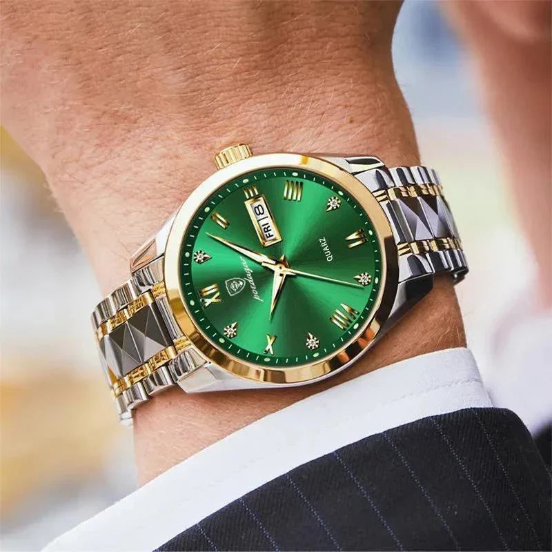 Heren quartz horloge met roestvrijstalen kast, waterdicht en schokbestendig. Stijlvol voor elke man.