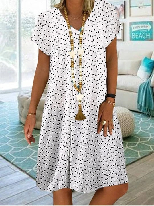 Comfortabele Boheemse maxidress met V-hals, een luchtige damesjurk voor de zomer.